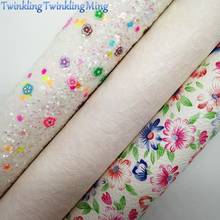 Tela sintética con estampado de flores, tejido brillante blanco, hojas de Tela de cuero sintético para lazo A4 21x29CM, XM875 2024 - compra barato