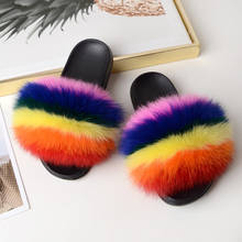 Women's Fluffy Fur Slippers Female Real Fox Fur Slides Girl's Flat Furry Sandals winter Indoor Flip Flops Ladies Cute Fur Shoes 2024 - buy cheap