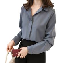 Women Shirts Blouses Long Sleeve V Neck Autumn Chiffon Blouse Tops OL Office Style Blusas 2024 - buy cheap
