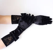 Solid Black Gothic Satin Cool Women Glove 2022 Fashion Lady Lace Patchwork Bow Elbow Length Full Finger Gloves Hipster Party 2024 - buy cheap