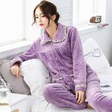 Winter Flannel Warm Women Pajamas Sets Long Sleeve Sleepwear Pajamas Set for Girl Pyjamas Thick Coral Velvet Nightgown 2024 - buy cheap