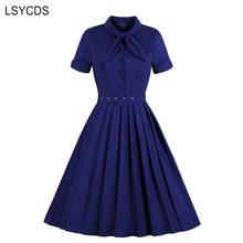 LSYCDS Elegant Women Dress Big Swing Bow Tie Neck Short Sleeve Party Dresses A Line Belted Retro Plus Size Midi Vintage Dresses 2024 - buy cheap