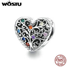 WOSTU Genuine 925 Sterling Silver Life Tree CZ Oxidized Heart Charm Fit Original Braclet Brand Fine Jewelry DIY Gift for Women 2024 - buy cheap