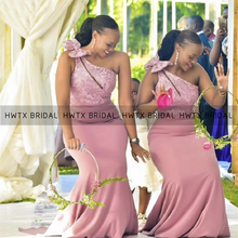 2021 Lace Mermaid Bridesmaid Dresses One Shoulder Bow African Nigeria Women Long Dress Gown robe de soirée de mariage Customize 2024 - buy cheap