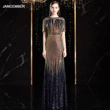 J9008 jancember long evening gowns with sleeves a line o-neck sequined beading blue homecoming dresses платье в пол вечернее 2024 - buy cheap