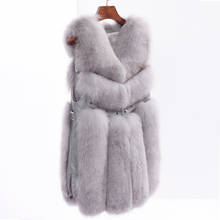 2021 New Natural Fox Fur Vests Long Real Fox Fur Gilets Winter Waistcoats with Genuine Leather Rivet European Women Fur Jackets 2024 - buy cheap