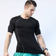 Lovmove impressão do logotipo dos homens compressão correndo camisa de futebol camisa rashguard roupas esportivas fitness gym apertado curto tshirt 2024 - compre barato