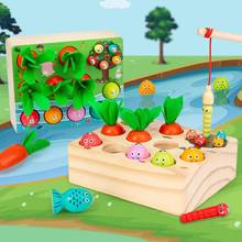 Montessori magnético pesca brinquedos para crianças de madeira do bebê cedo educacional pegar verme puxando cenoura jogo 3d peixe crianças brinquedo 2024 - compre barato