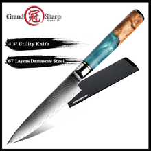 Японские ножи из дамасской стали Grandsharp VG10, универсальный кухонный нож 4,3 дюйма, 67 слоев, для приготовления пищи, овощей 2024 - купить недорого