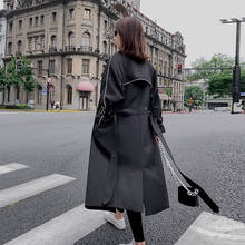 Abrigo cortavientos para mujer, gabardinas largas, color negro, sobretodo con cinturón, primavera y otoño, 2021 2024 - compra barato
