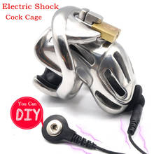 Electric Shock Stainless Steel Male Chastity Device with Lock ,Electro Cock Cage,Penis Rings,Chastity Belt,Sex Toys For Men 2024 - buy cheap