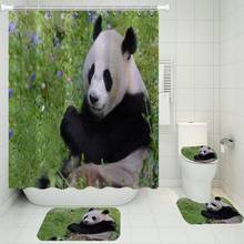 Cortina de ducha del Tesoro Nacional de China, juego de accesorios con estampado de Panda y animales, alfombrilla para inodoro, alfombrilla, juego de baño, 4 piezas 2024 - compra barato