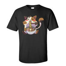 Personalized T-shirts Men Anime Cat Ramen Kawaii Neko TShirt 100% Cotton Adult Tees Summer Clothing Cat Noodle 2024 - buy cheap