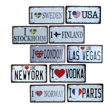 I Love Paris London Famous City Name Paintings Retro Shabby Car Plate License Metal Plaques Decor Bar Cafe Tin Sign Decoration 2024 - buy cheap