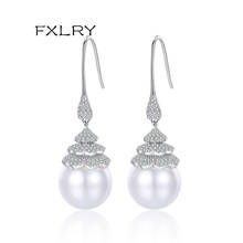 FXLRY New Design Elegant White Color AAA Cubic Zircon  Pearl Earrings For Bride Wedding Dinner Fashion Jewelry 2024 - buy cheap