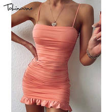 Tobinoone vestido plissado de duas camadas, modelo verão feminino, curto, sem mangas, sexy, elegante 2024 - compre barato