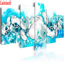 5 pçs pintura diamante branco flor arte pinturas parede azul magnólia imagem strass bordado completo mosaico ponto cruz presente 2024 - compre barato