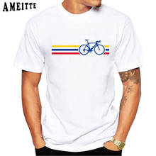 Camiseta engraçada com listras e manga curta, camiseta de design colômbia com manga curta para homens, amantes de bicicleta, hip hop 2024 - compre barato