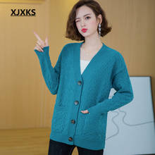 XJXKS-Chaqueta de punto para mujer, suéter de lana cómodo, holgado, talla grande, a la moda, con cuello en V, otoño e invierno, 2020 2024 - compra barato