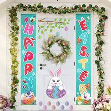 180*30cm Happy Easter Decor Cute Bunny Eggs Welcome Easter Door Banner Porch Sign For Home Spring Easter Poster Hanging Banner 2024 - buy cheap