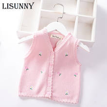 Girls Sweater Vest Autumn 2021 New Baby V-neck Embroidered Flowers Kids Vest Knit Single Breasted Toddler Cardigan Children Coat 2024 - buy cheap