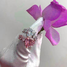Anel de coração cor de ouro rosado, anel de coração grande com cz rosa, corte por coração, aaaa cz, aliança de casamento, para namorada, mulheres, joias 2024 - compre barato