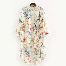 Женские винтажные Цветочные шифоновые блузки, свободная шаль, кимоно, кардиган бохо, длинная Солнцезащитная блузка 2024 - купить недорого