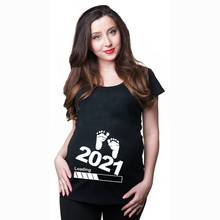 Camiseta feminina para grávidas, roupa para gravidez, com carregamento e camiseta estampada, gola em o, verão, manga curta, 2021 2024 - compre barato