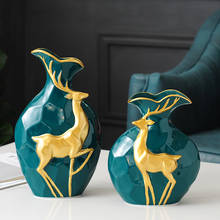 Criativo vaso de cerâmica verde cervos minimalista vaso de flores mesa estética bonito quarto decoração para casa acessórios 2024 - compre barato