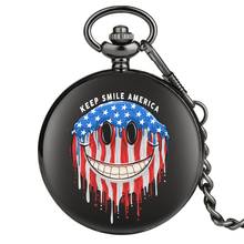 Unique Keep Smile America Pattern Display Quartz Pocket Watch Chain USA Flag Clock Fob Chain Pocket Watches Gifts for Men Women 2024 - buy cheap