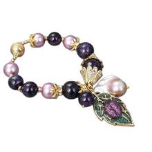 GG Jewelry 8" Cz Pave Bee Pendant Purple Sea Shell Pearl Keshi Pearl Bracelet 2024 - buy cheap