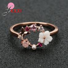 Korean Trend Creative Wedding Butterfly Flowers AAA Zircon Rings For Women Rose Gold Color Ring Jewelry Gift Bijoux 2024 - buy cheap