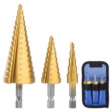 3Pc/set Wood Hole Cutter Cone Drill HSS Titanium Coated Step Drill Bit Drilling Tools Metal High Speed Steel 3-12mm 4-12mm 4-20m 2024 - купить недорого