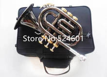 Mini trompeta de bolsillo Bb, instrumento de viento plano de níquel negro con funda de boquilla, envío gratis, superventas 2024 - compra barato