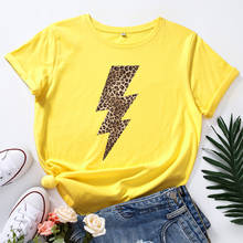 Harajuku verão topos das mulheres 2020 leopard lightning camisetas gráficas S-5XL plus size algodão básico camiseta feminina solta tshirt 2024 - compre barato