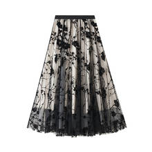 2021 Spring Korean Floral Skirt QZ0245 Women Black Blue Apricot High Waist Tulle Long Skirt 2024 - buy cheap