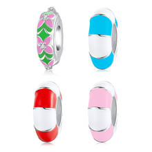 Anillo espaciador de plata esterlina 925, accesorio de esmalte rosa y blanco, cuentas de tapón compatibles con Pandora Original, pulsera, joyería 2024 - compra barato