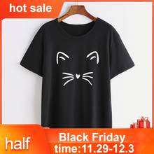 New Fashion T shirt Woman Spring Summer Girls Women Fashion Casual Short Sleeve O-Neck Cat Printed Causal Tops Clothes 2024 - buy cheap