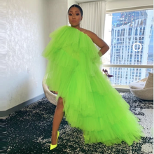 Hot sale Fluorescent green High Low Evening Party Dresses Chic Puffy Ruffle Formal Gown Layered Women Long Skirt Custom Made 2024 - buy cheap