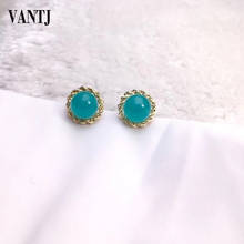 VANTJ Elegant Natural Amazonite Stud Earring Sterling 18k Gold Real 750 Beautiful Color Fine Jewelry For Women Lady Gift Box 2024 - buy cheap