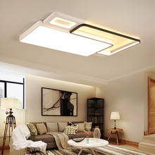 Modern Led Flush Mount Luminárias de Teto com Controle Remoto Lâmpadas de Teto Quadradas Retangulares Candeeiro de Tecto de Metal Preto para Sala de Estar Quarto Cozinha de Casa Decoração do Banheiro