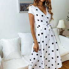 Summer Women Maxi Dress  Big Polka Dot Sexy Lace Up Short Sleeve Elegant Party Fashion Dresses White Summer Clothes For Women  2024 - buy cheap