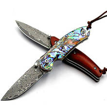 Facas de damasco padrão, faca de bolso de acampamento caça sobrevivência edc ferramentas táticas ao ar livre faca dobrável 6.5 "60-61hrc 2024 - compre barato