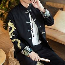 Estilo chinês tradicional bordado dragão hanfu blusa tang terno masculino kungfu camisas topos jaqueta cheongsam ano novo casacos kk3246 2024 - compre barato