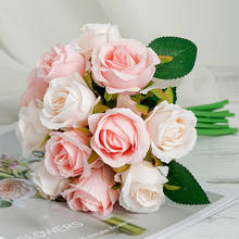 Красивые Искусственные розы для невесты, Шелковый букет, искусственные цветы «сделай сам», свадебное украшение для дома, искусственный цветок, декор для гостиной, стола, 12 шт. 2024 - купить недорого