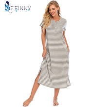 Sleepshirt Women Cotton Striped Over The Knee Long Nightdress Short Sleeve Homewear Summer Casual Soft Nightgowns 2024 - buy cheap