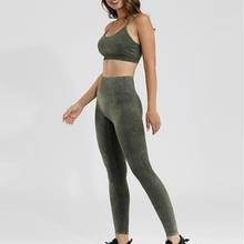 Trajes de Yoga sin costuras para mujer, ropa de gimnasio para Fitness, Leggings de vaquero esmerilados de cintura alta, sujetador, conjuntos de Yoga, ropa deportiva de entrenamiento, 2 uds. 2024 - compra barato