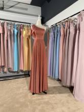 2022 new different color pink lace-chiffon long v-neck one shoulder luckgirls Ruched Customizable fashion bridesmaid dress 2024 - buy cheap