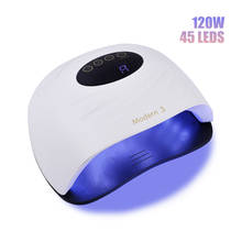 Secador de unha moderno com 3 leds uv 120w, lâmpada de cura para esmalte de unha em gel com sensor automático, tela lcd de secagem rápida, lâmpada uv para arte em unhas 2024 - compre barato