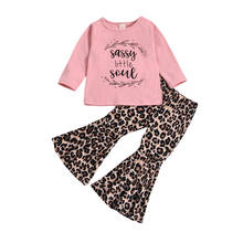 1-3Years Girl’s Long-sleeved Trousers Suit Unique Letter Print Round Neck T-shirt and Leopard Elastic Trumpet Pants 2024 - buy cheap